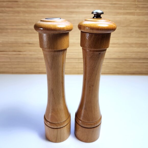 Vintage Peugeot Freres Lion France Wood Pepper Mill Grinder and Saltshaker Set - Picture 1 of 12